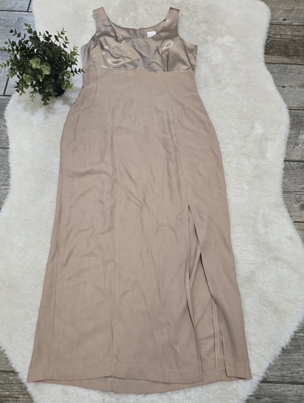 Vintage Y2K Mixed Media Satin and Crepe Empire Waist Sleeveless Dress, Size 7/8
